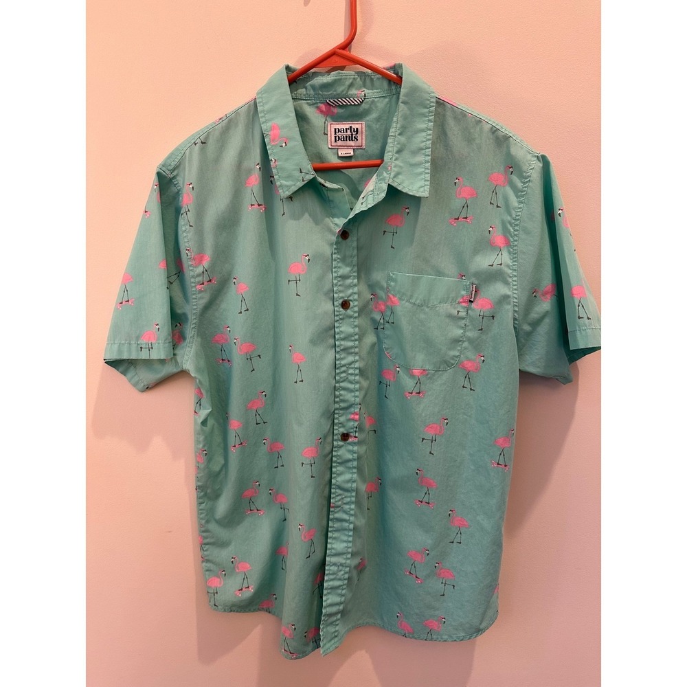 XL Party Pants turquoise shirt with flamingo